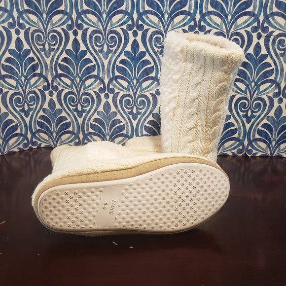 Thick warm crocheted Chunky lounge slippers  rubber sole off-white sz 8-9 - Picture 10 of 12